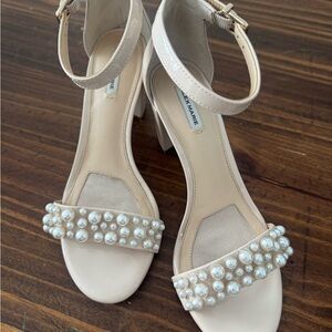 Alex Marie Beige Pearl-Embellished Heels